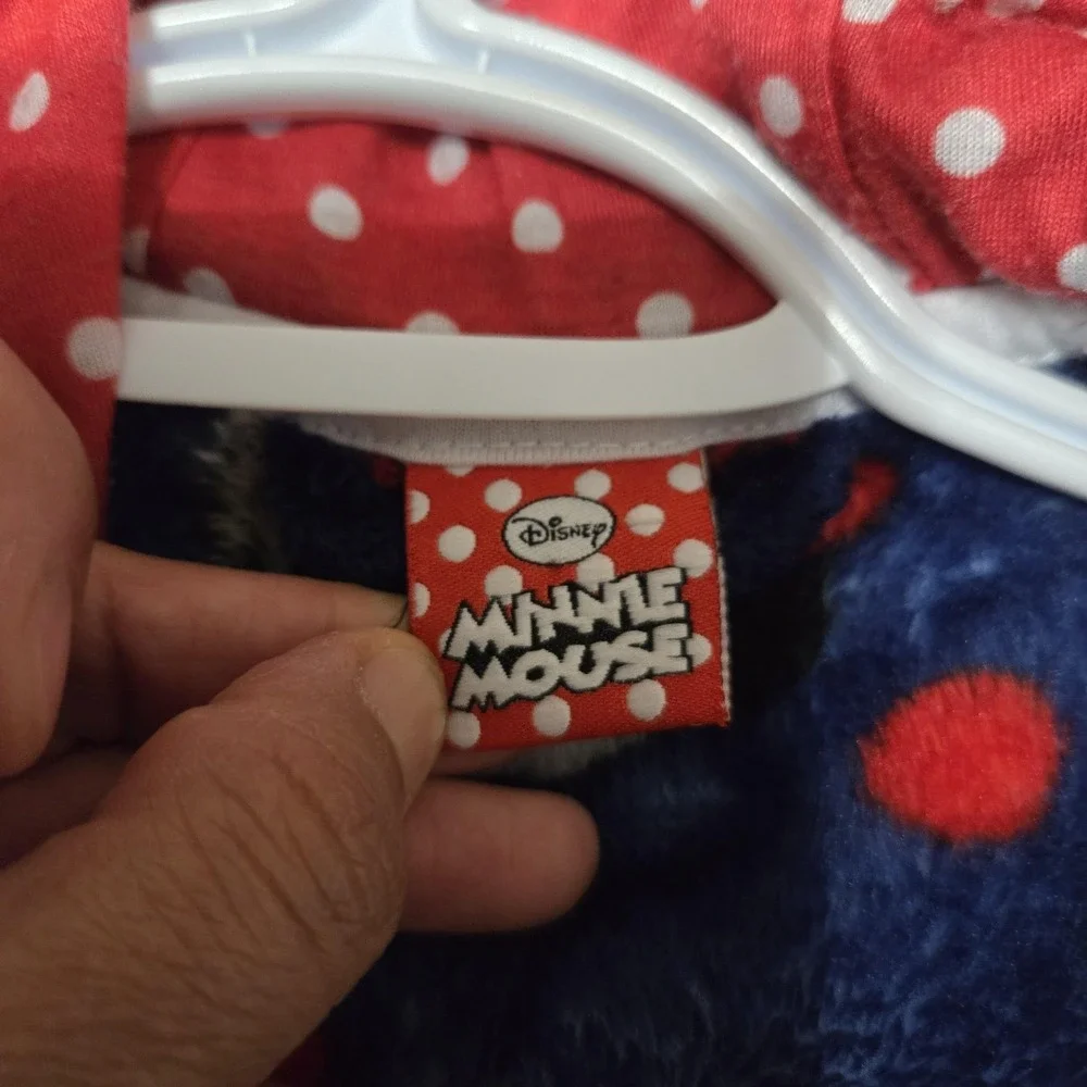 Disney Robe Girls 4 Blue Minnie Mouse Ear Fleece Hooded Belted‎ Winter Sleepwear